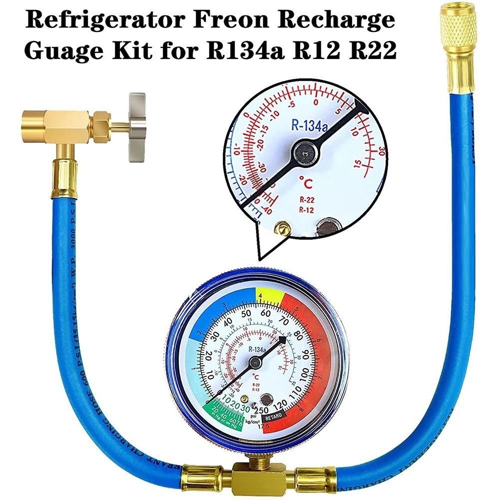 R134A Refrigerator Freon Recharge Hose Kit R134A AC Refrigerant Charging Hose Gauge Piercing Valve Hose Refrigerant
