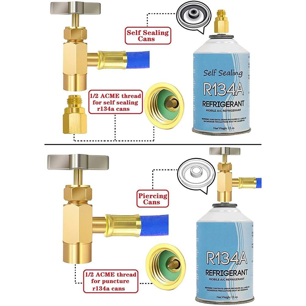 R134A Refrigerator Freon Recharge Hose Kit R134A AC Refrigerant Charging Hose Gauge Piercing Valve Hose Refrigerant