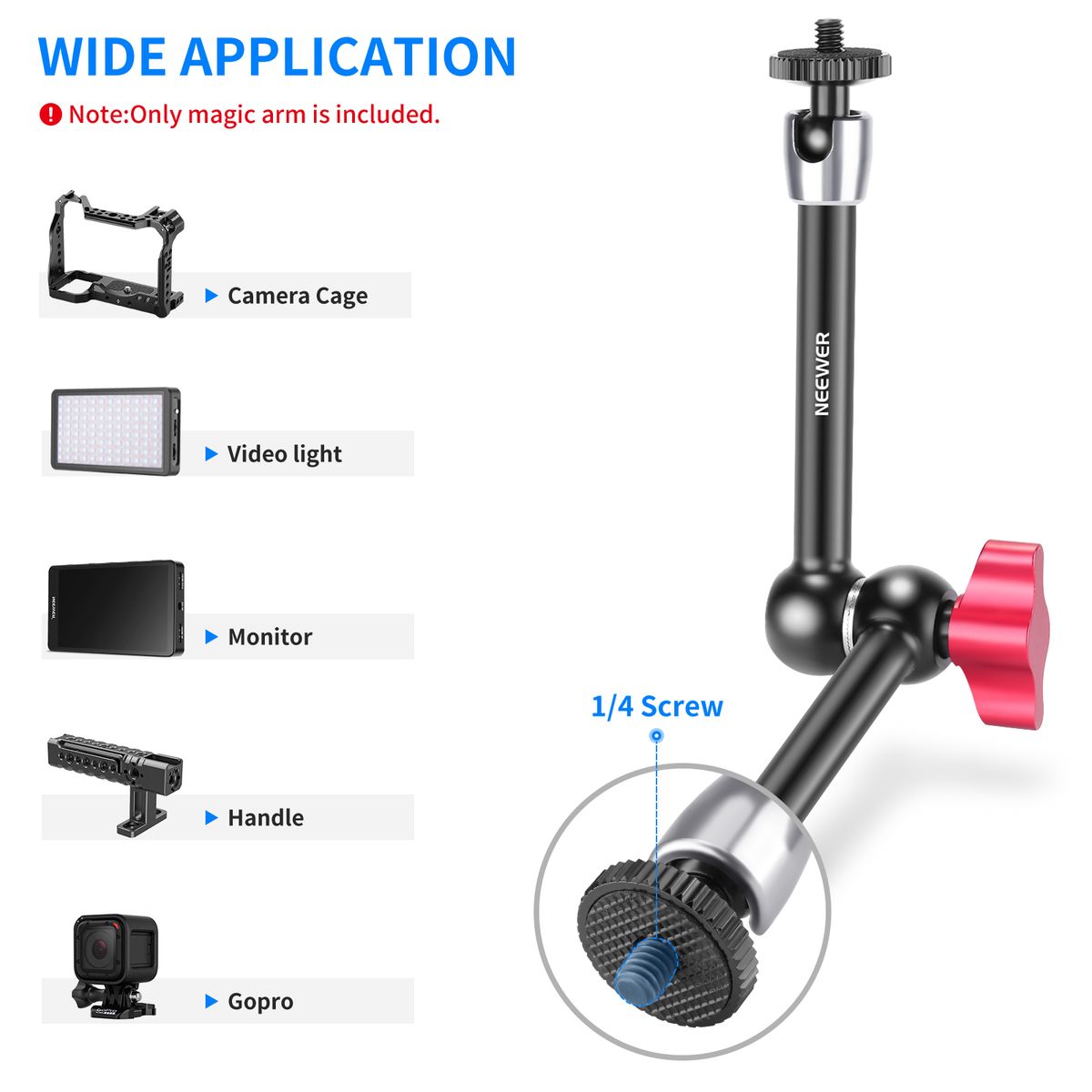 Super Clamp With 1/4"&3/8" Thread And 9.8"/25cm Adjustable Magic Arm With 1/4" Screws On Both Ends Compatible With SmallRig Cage, Flash/LED Light/Microphone/Monitor, Max Load 4.4lb/2kg, ST25C
