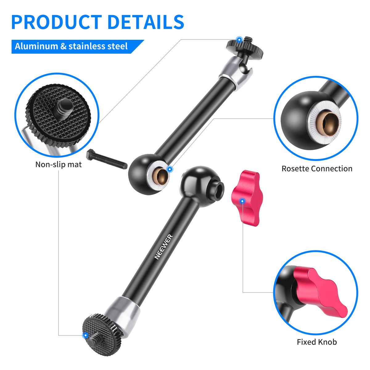 Super Clamp With 1/4"&3/8" Thread And 9.8"/25cm Adjustable Magic Arm With 1/4" Screws On Both Ends Compatible With SmallRig Cage, Flash/LED Light/Microphone/Monitor, Max Load 4.4lb/2kg, ST25C