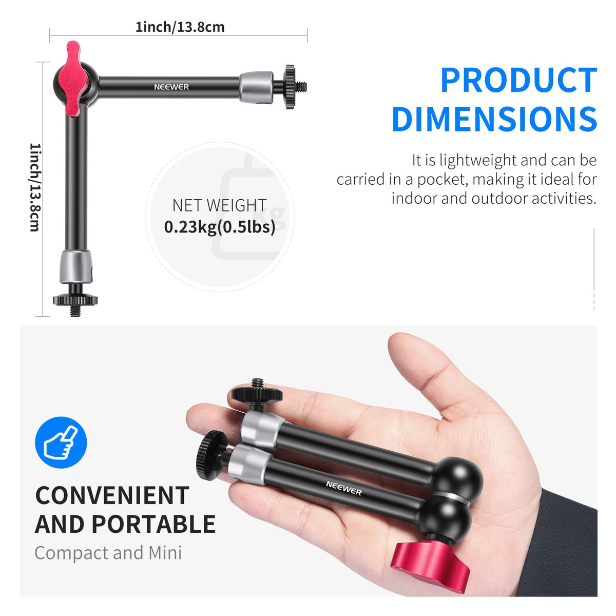 Super Clamp With 1/4"&3/8" Thread And 9.8"/25cm Adjustable Magic Arm With 1/4" Screws On Both Ends Compatible With SmallRig Cage, Flash/LED Light/Microphone/Monitor, Max Load 4.4lb/2kg, ST25C