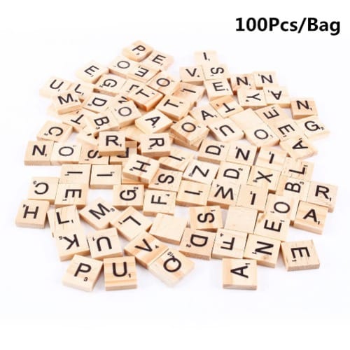 100 Pcs Wooden Craft Letters Tiles  Alphabets Scrabble Letters - Beige