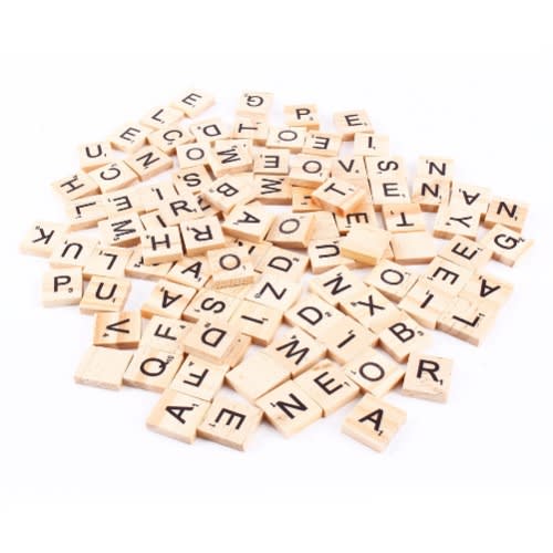 100 Pcs Wooden Craft Letters Tiles  Alphabets Scrabble Letters - Beige