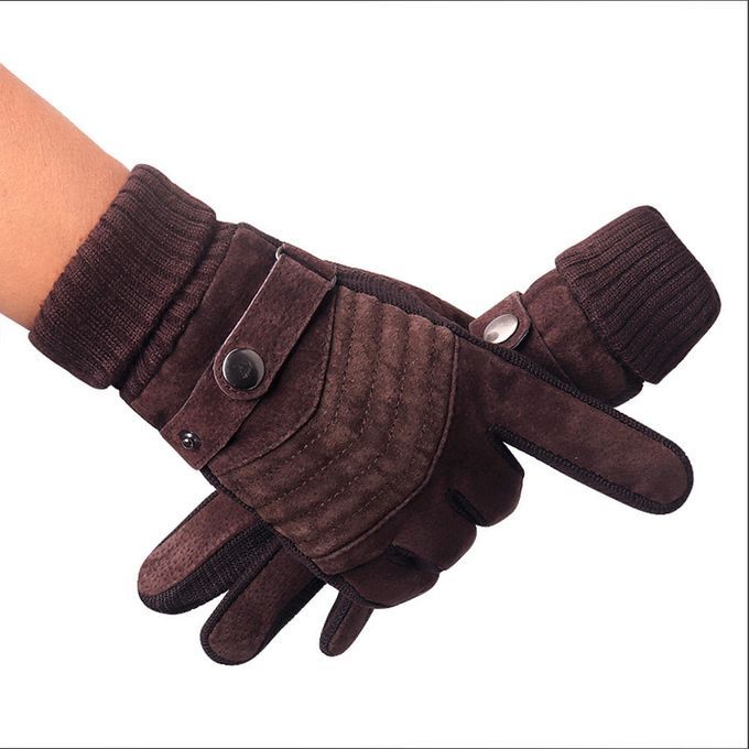 Windproof Snow  Ski Glove AntiSlip Pigskin Leather A 6D Brown