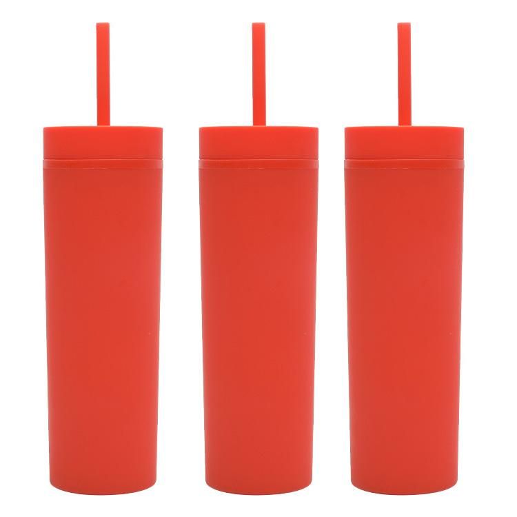 3PCS Reusable Skinny Cup Plastic Tumbler with Lid and Straw,BPA-Free