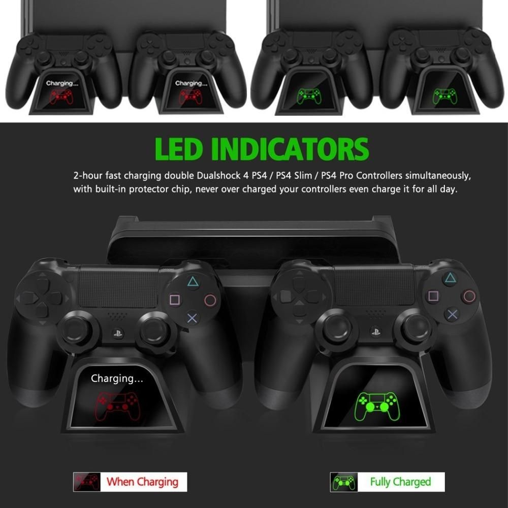 PS4/ PS4 Slim/ PS4 Pro Cooler Multifunctional Vertical Cooling Stand PS4 Controller Charger With LED Indicators Charging Dock GDMALL