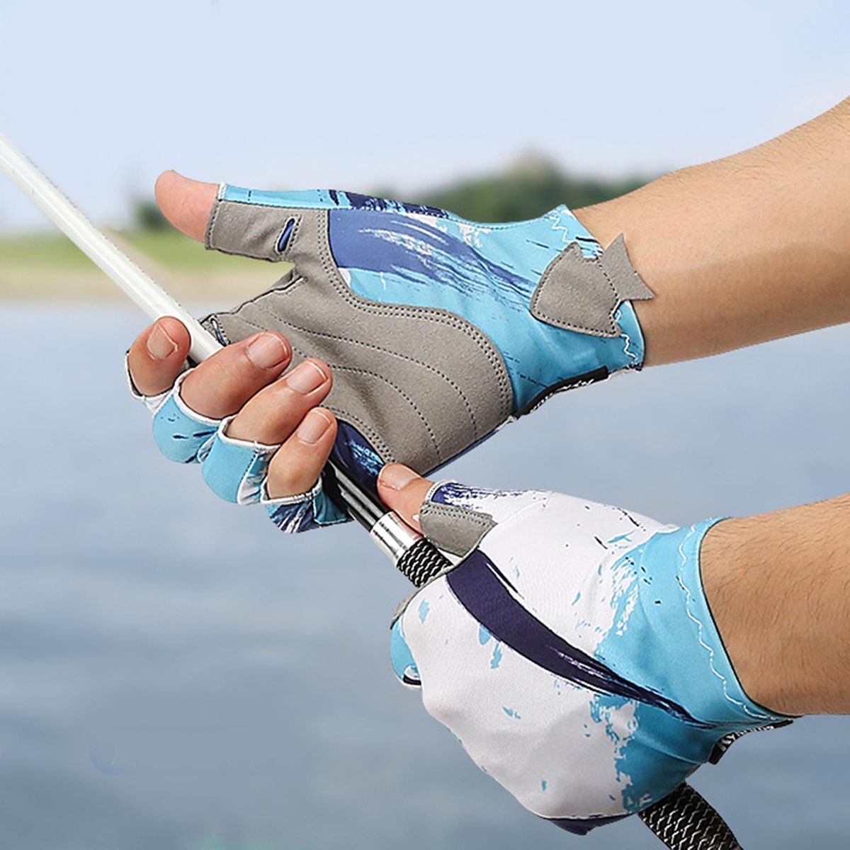 Half Finger Cycling  Breathable Fingerless For Bicycle Skiing Blue XL