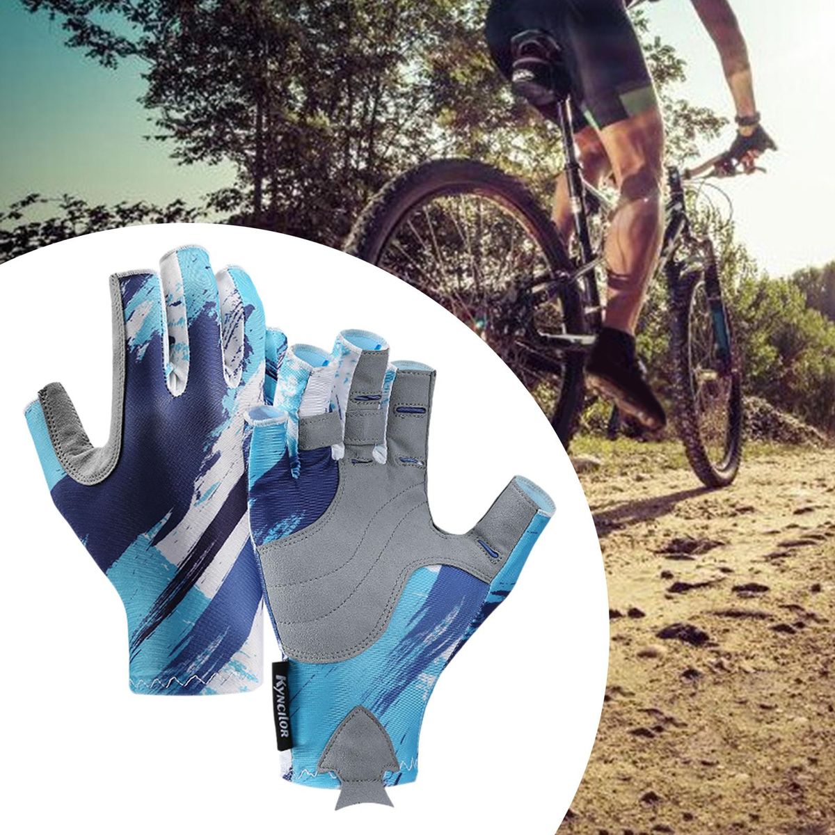 Half Finger Cycling  Breathable Fingerless For Bicycle Skiing Blue XL