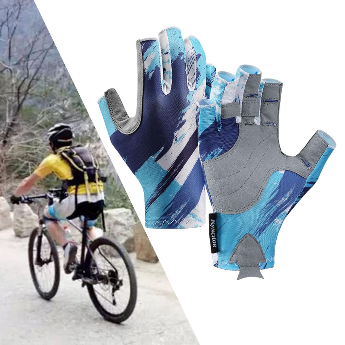 Half Finger Cycling  Breathable Fingerless For Bicycle Skiing Blue XL