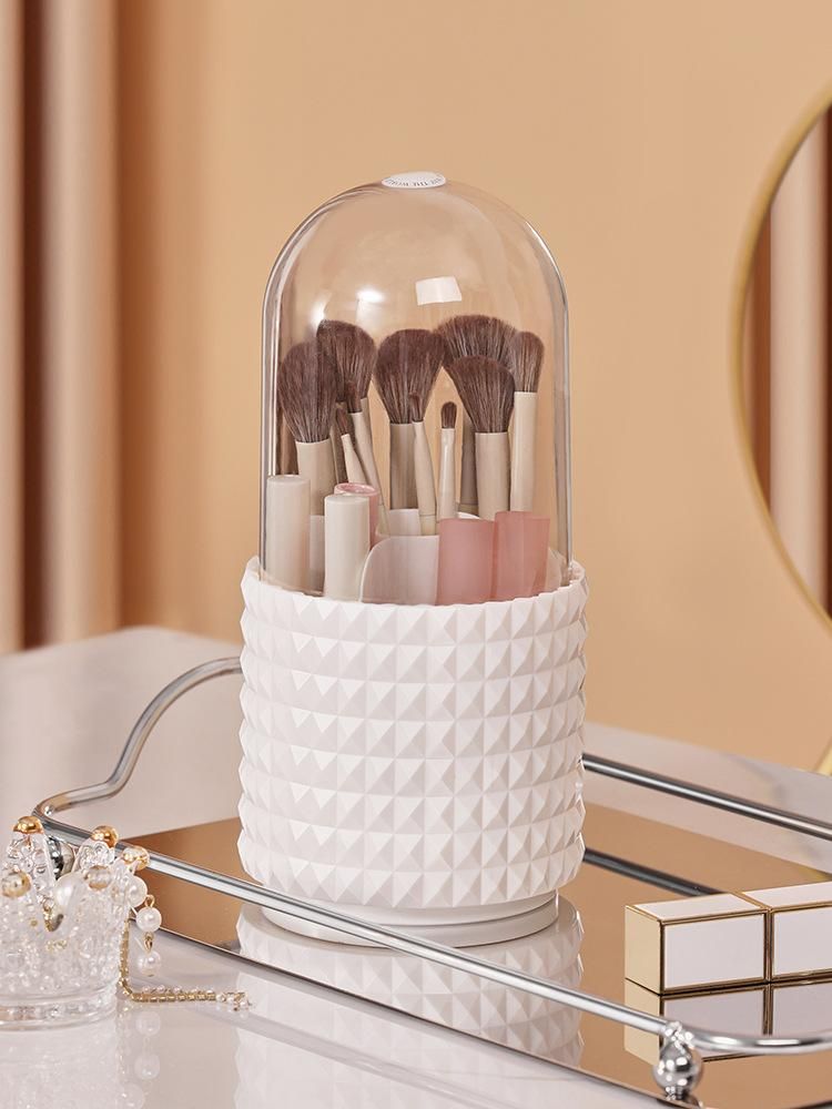 Makeup Brush Storage Tube Rotating Grid Dustproof with Cover Good-looking Brush Storage Box Eyebrow Brush Holder Eye Shadow Brush Barrel