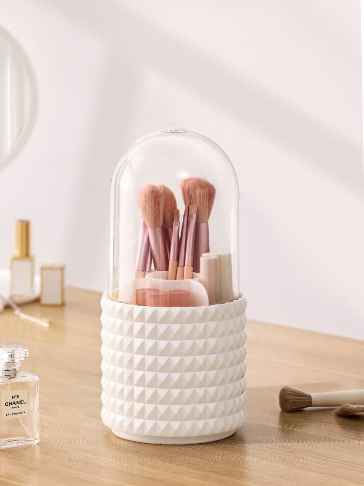 Makeup Brush Storage Tube Rotating Grid Dustproof with Cover Good-looking Brush Storage Box Eyebrow Brush Holder Eye Shadow Brush Barrel