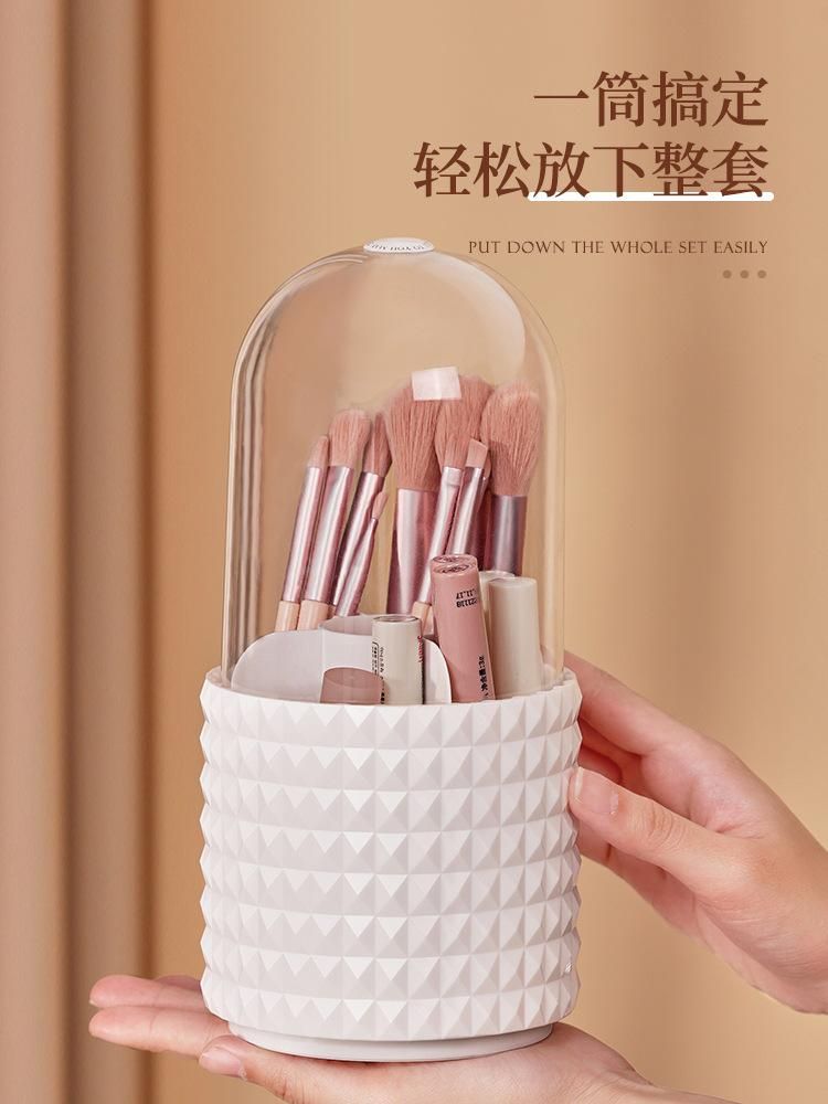 Makeup Brush Storage Tube Rotating Grid Dustproof with Cover Good-looking Brush Storage Box Eyebrow Brush Holder Eye Shadow Brush Barrel
