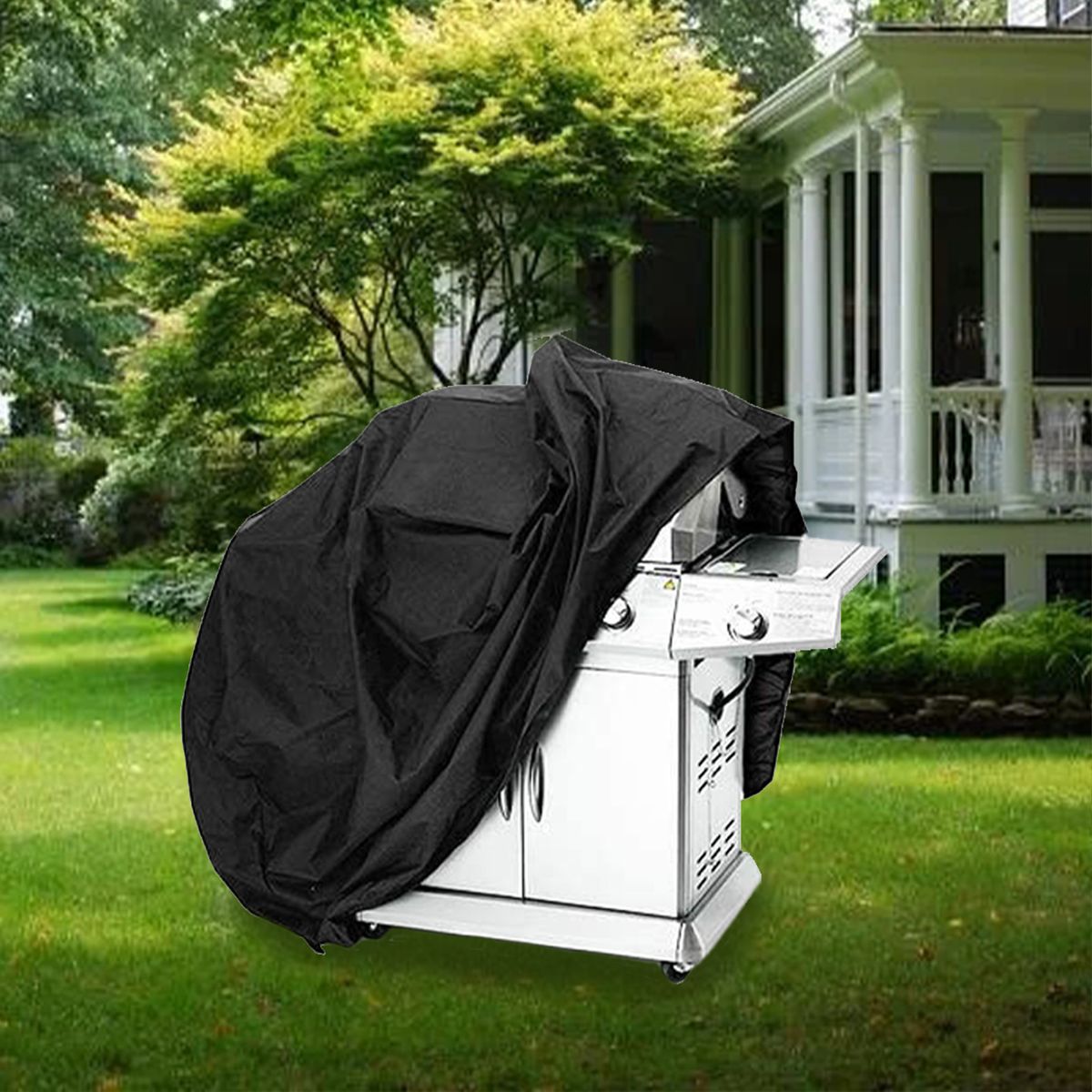 Rain Protective Outdoor Barbecue Cover Black Coated Silver Dust Weatherproof Waterproof Windproof Oxford Cloth