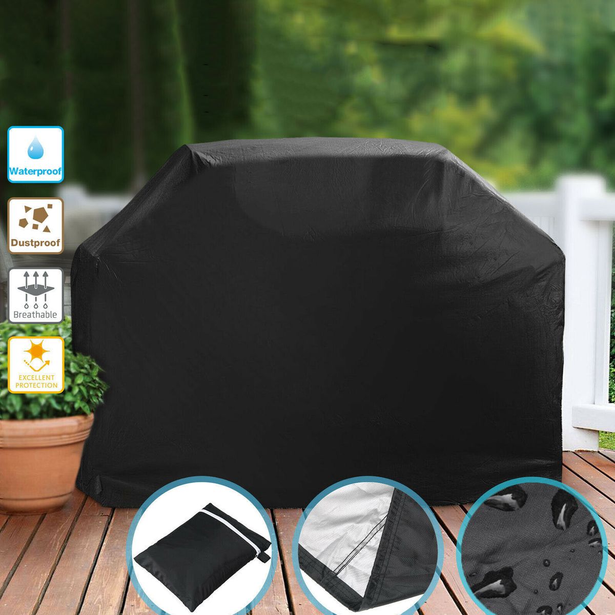 Rain Protective Outdoor Barbecue Cover Black Coated Silver Dust Weatherproof Waterproof Windproof Oxford Cloth