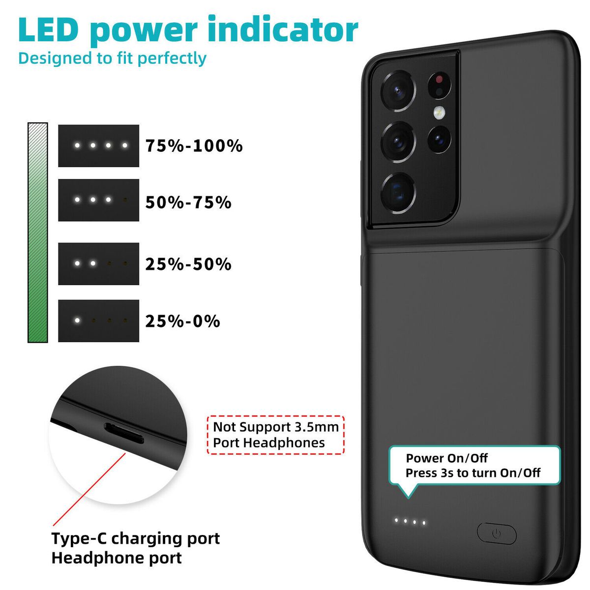 S21 Charger Case For Samsung Galaxy S21 Ultra Slim External