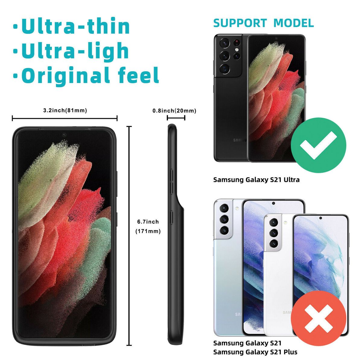 S21 Charger Case For Samsung Galaxy S21 Ultra Slim External
