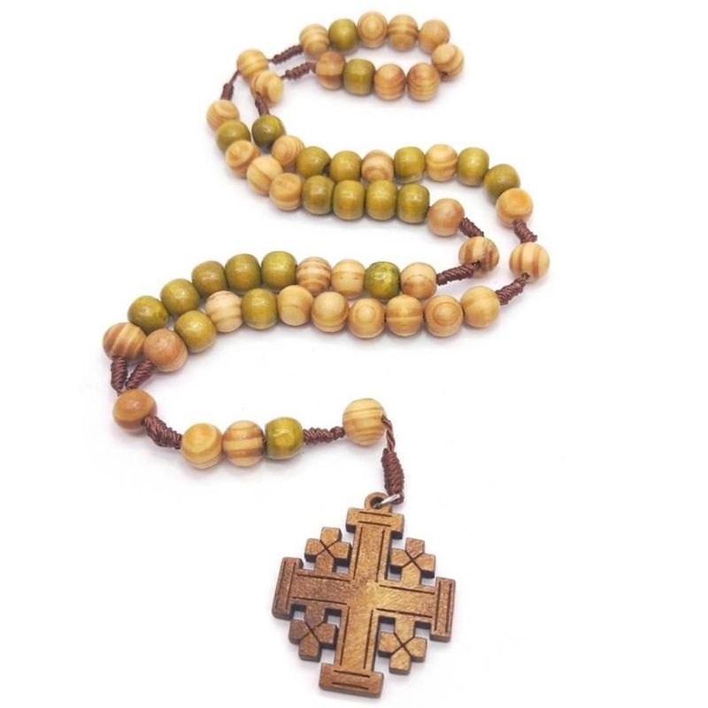Wood Prayer Rosary Necklaces Catholic Jerusalem  Pendant