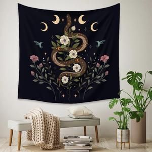 130*150CM Psychedelic Tapestry Moon Phase Change Flower Tapestry Wall Hanging Fabric Hippie Background Wall Cover  Carpet Home Deco