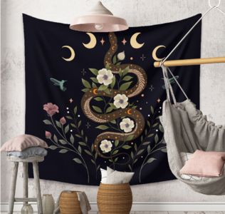130*150CM Psychedelic Tapestry Moon Phase Change Flower Tapestry Wall Hanging Fabric Hippie Background Wall Cover  Carpet Home Deco