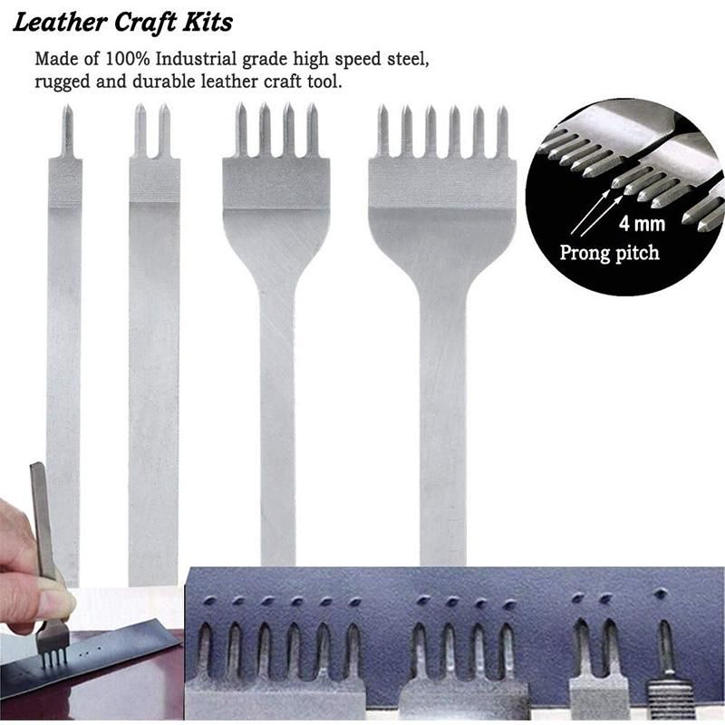 6Pcs 1/2/4/6 Prong DIY Diamond Lacing Stitching Chisel Set Leather Edge Skiving DIY Craft Tool, Industrial Grade White Steels Leather Craft Kits - Rugged Durable (4mm)