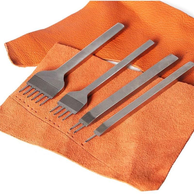 6Pcs 1/2/4/6 Prong DIY Diamond Lacing Stitching Chisel Set Leather Edge Skiving DIY Craft Tool, Industrial Grade White Steels Leather Craft Kits - Rugged Durable (4mm)
