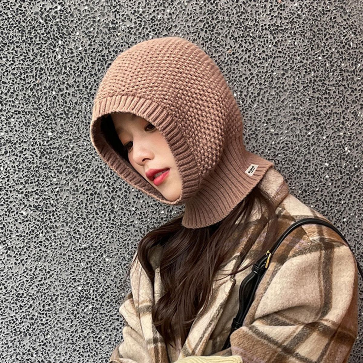 Women Cap Scarf Outdoor Knitted Warm Hat Scarf Khaki