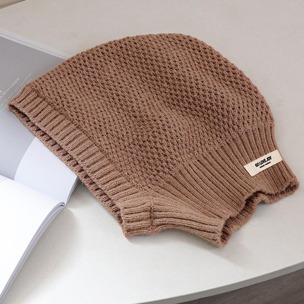 Women Cap Scarf Outdoor Knitted Warm Hat Scarf Khaki