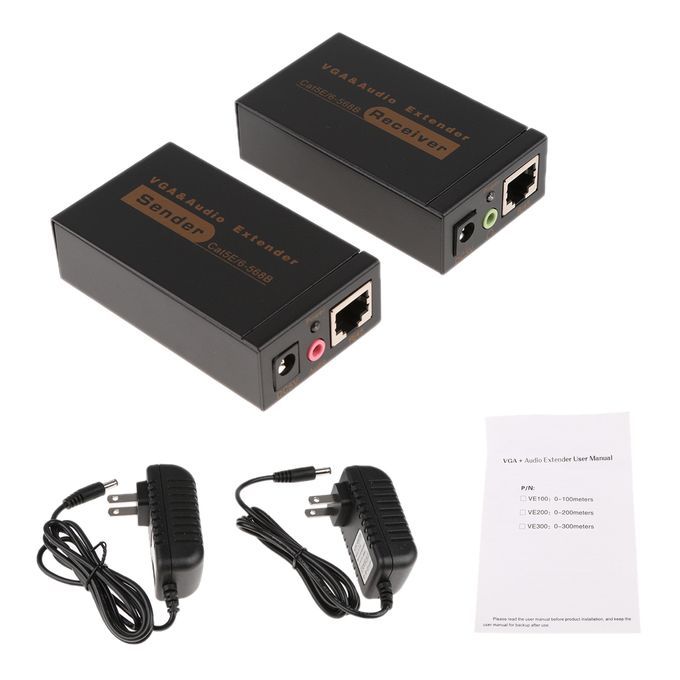 VGA RJ45 CAT5e/6 Extender Sender Receiver HD Adapter Up To 100m 328ft