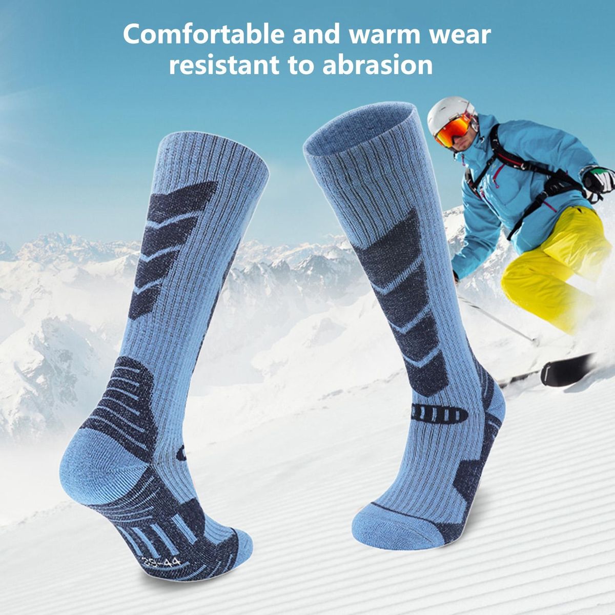 1 Pair Snowboarding Socks Unisex Adults Hiking Ski Stockings Light Blue