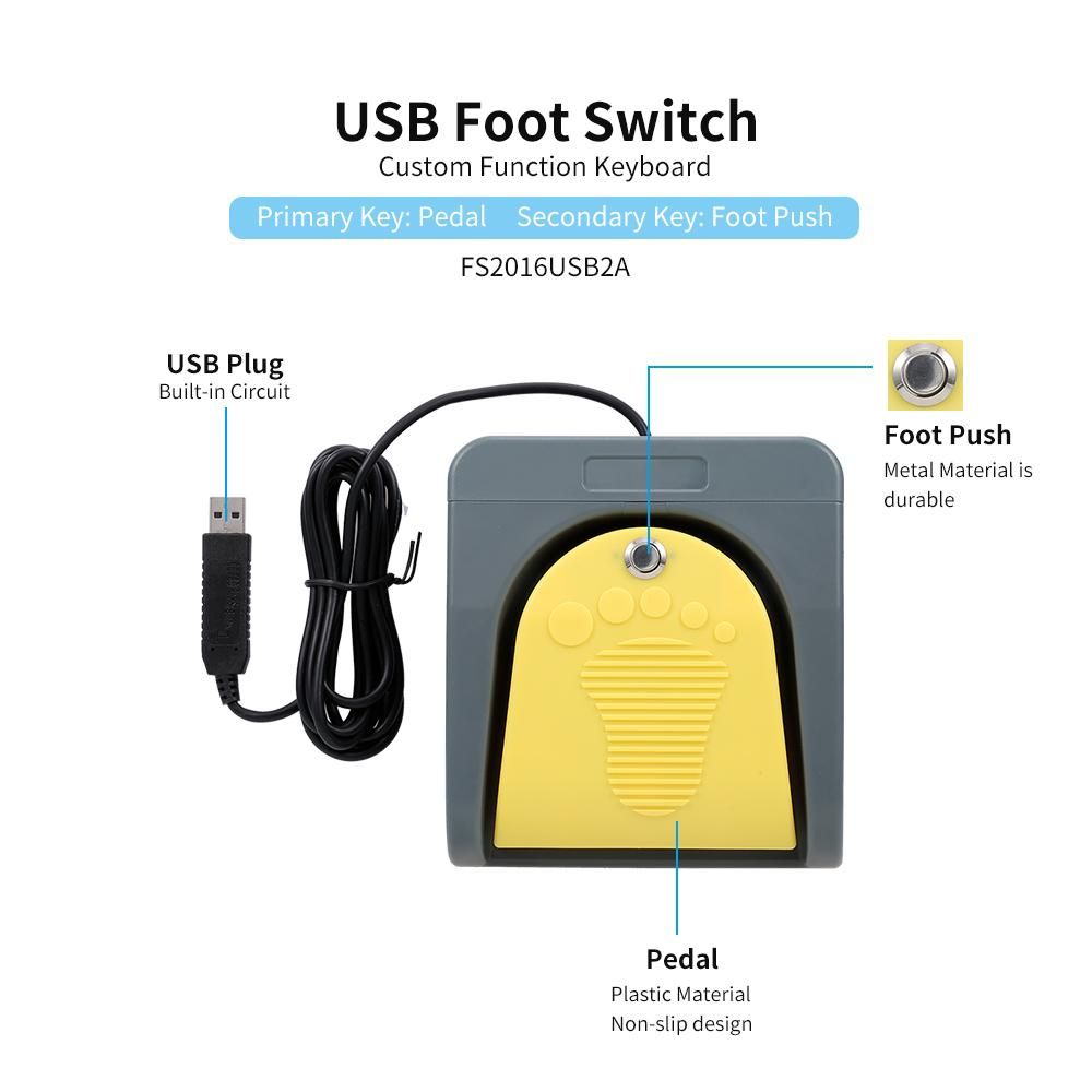 PCsensor FS2016USB2A USB Foot Switch Control Key Customized Computer Keyboard Action Pedal for Medical Devices Computers Office