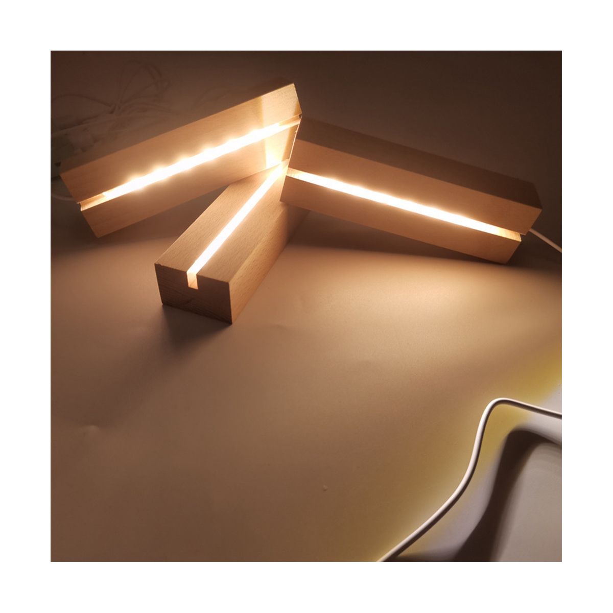 Wooden LED Lights Display Base Stand Light Plate Base Warm Light Rectangle 3D DIY Night Light Base for Resin Art Light