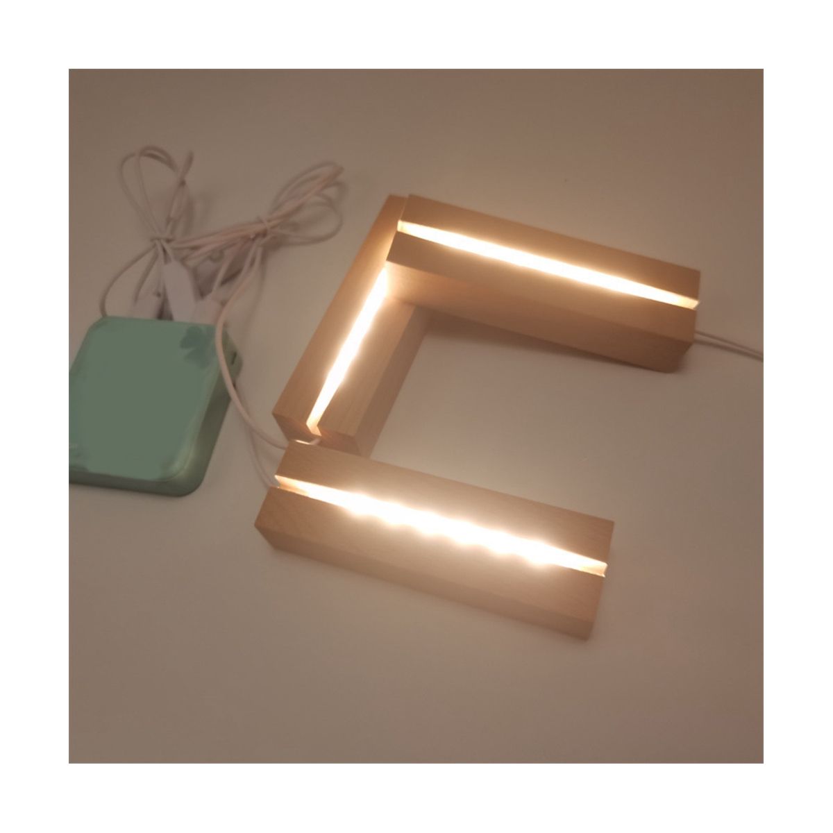 Wooden LED Lights Display Base Stand Light Plate Base Warm Light Rectangle 3D DIY Night Light Base for Resin Art Light
