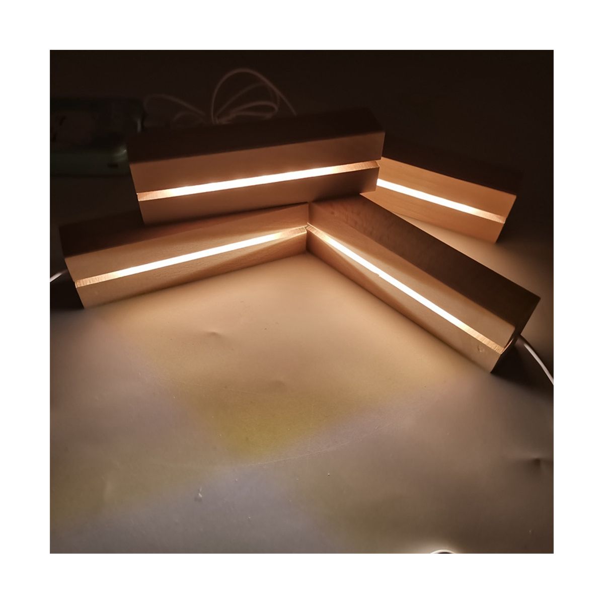 Wooden LED Lights Display Base Stand Light Plate Base Warm Light Rectangle 3D DIY Night Light Base for Resin Art Light