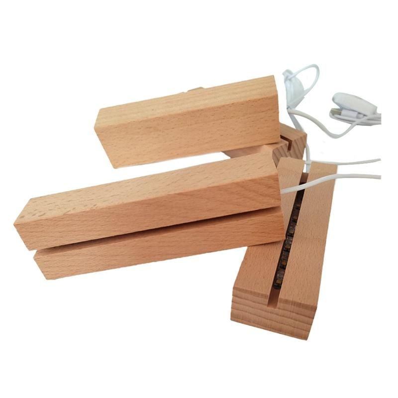 Wooden LED Lights Display Base Stand Light Plate Base Warm Light Rectangle 3D DIY Night Light Base for Resin Art Light