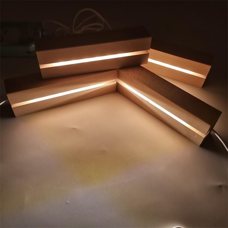 Wooden LED Lights Display Base Stand Light Plate Base Warm Light Rectangle 3D DIY Night Light Base for Resin Art Light