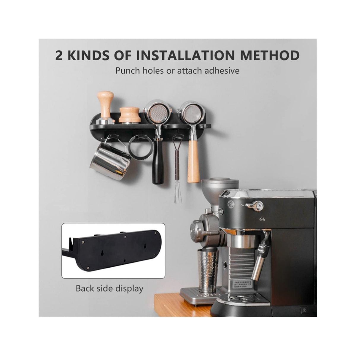 51mm Coffee Set Portafilter Storage Wall Rack Self-Adhesive Wall Mount Espresso Coffee Filter Holder