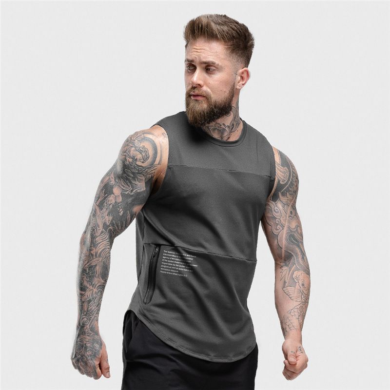 Men Zipper Sleeveless Vest Summer Breathable Quick-drying Male Tight Gyms Clothes Bodybuilding Undershirt Fitness Tank Tops-black