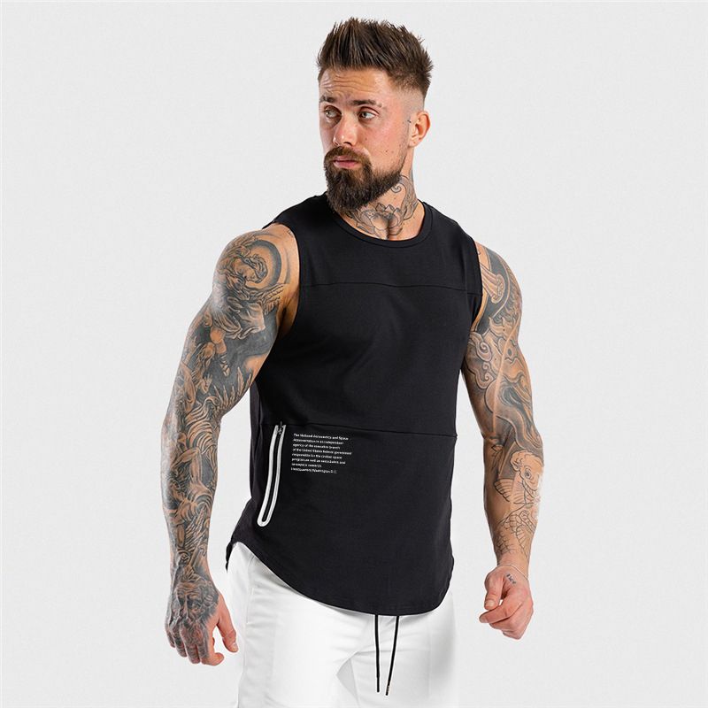 Men Zipper Sleeveless Vest Summer Breathable Quick-drying Male Tight Gyms Clothes Bodybuilding Undershirt Fitness Tank Tops-black