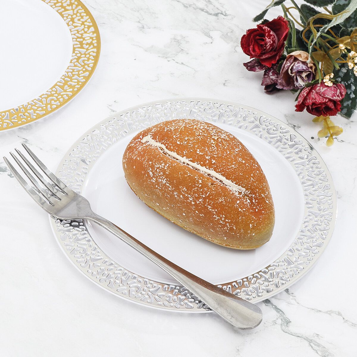 7.5 Inch 6pcs Disposable Plastic Tableware Plates Dinner Wedding Party Supply Silver