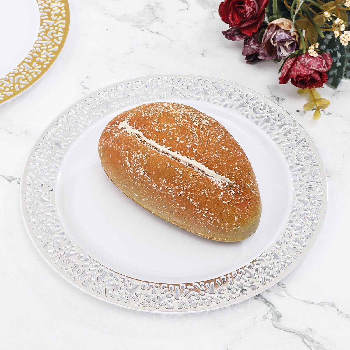 7.5 Inch 6pcs Disposable Plastic Tableware Plates Dinner Wedding Party Supply Silver