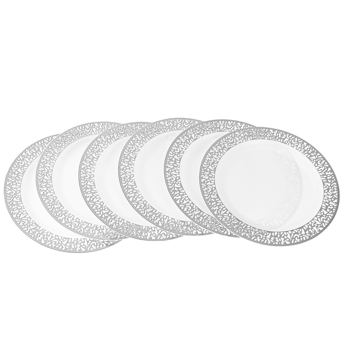 7.5 Inch 6pcs Disposable Plastic Tableware Plates Dinner Wedding Party Supply Silver