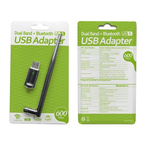 USB WiFi Bluetooth Adapter 600Mbps Dual Band 2.4/5Ghz Wireless External Receiver USB Mini WiFi Dongle Network Card For PC/Laptop AC600 Mini USB