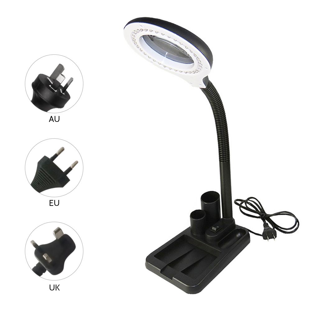Magnifier Glass With Gadget Storage Design Desk Lamp Beside