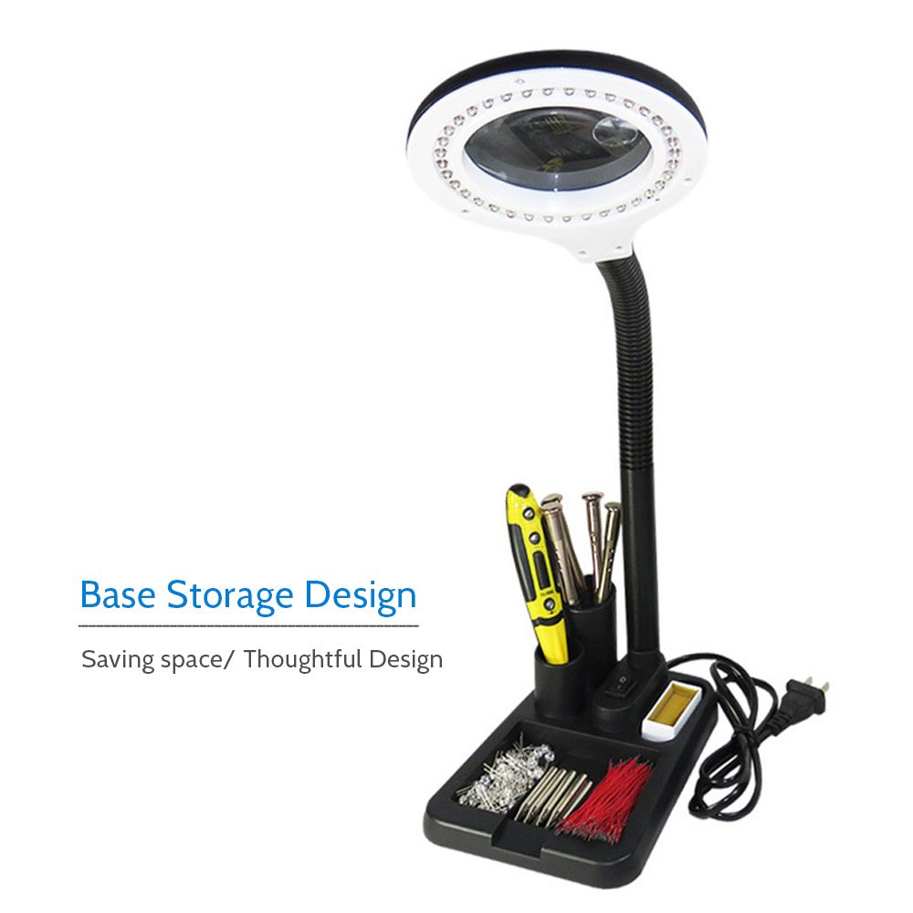Magnifier Glass With Gadget Storage Design Desk Lamp Beside