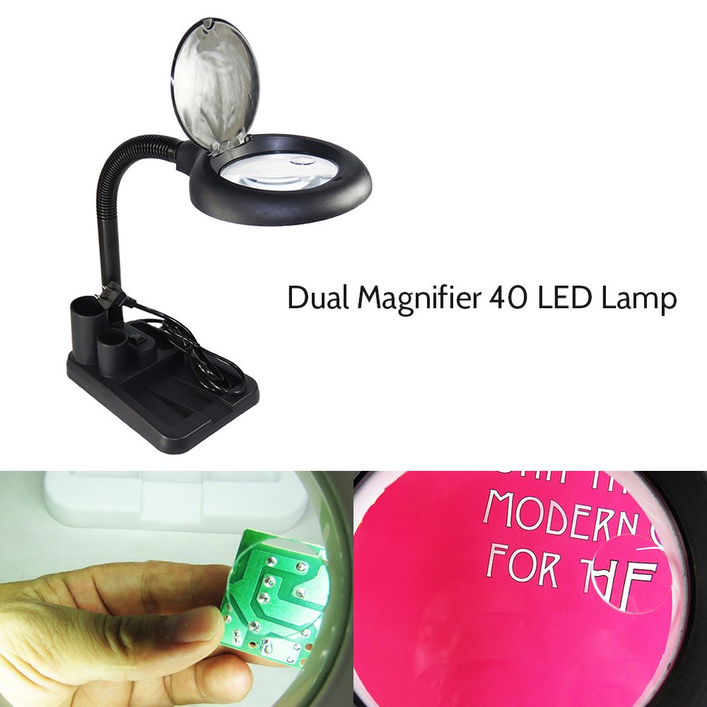 Magnifier Glass With Gadget Storage Design Desk Lamp Beside