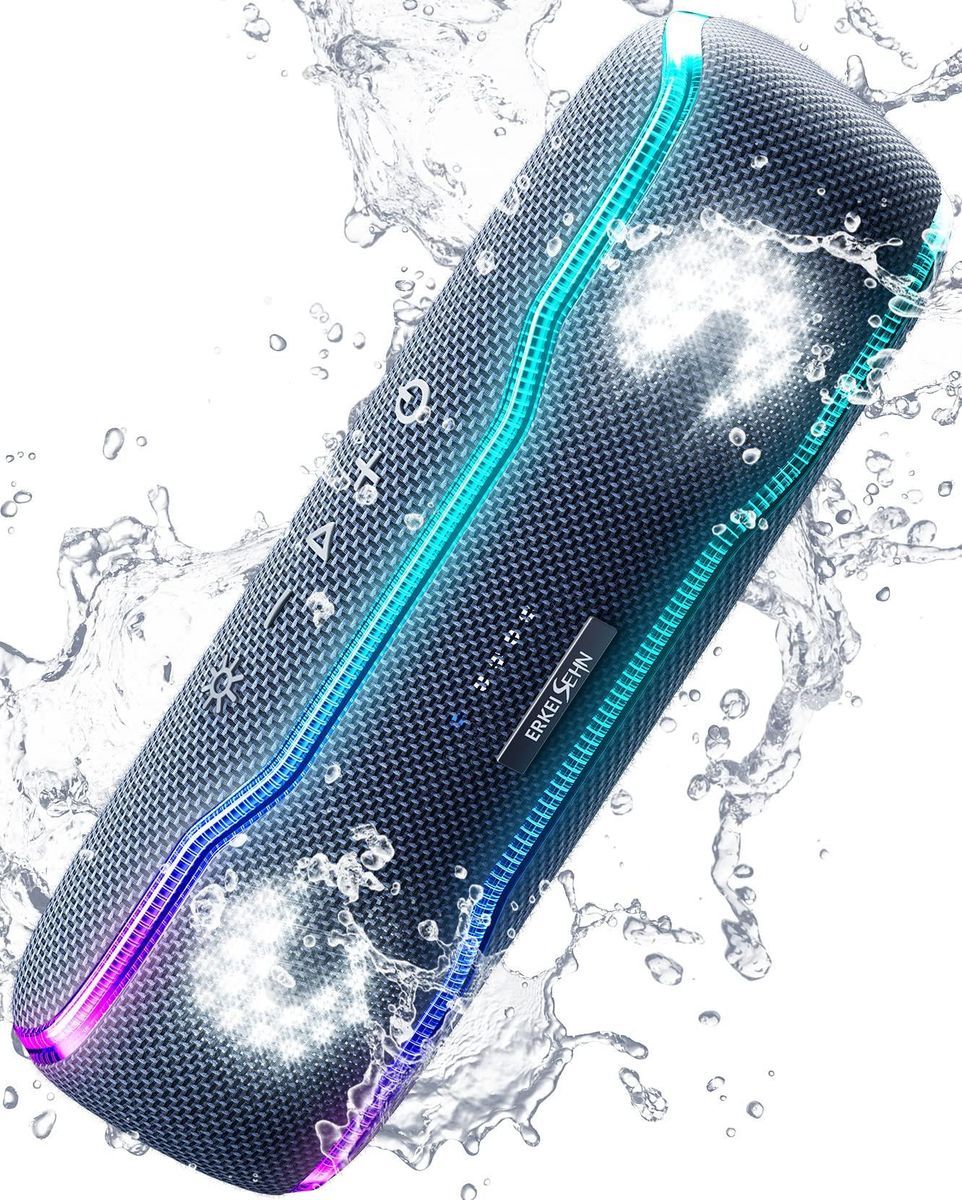 Portable Bluetooth Speaker, IPX7 Waterproof Wireless Speaker with Colorful Flashing Lights, 25W Super Bass with 24H Playtime, 100ft Bluetooth Range,Pairing for Outdoor, Home, Party,Travel