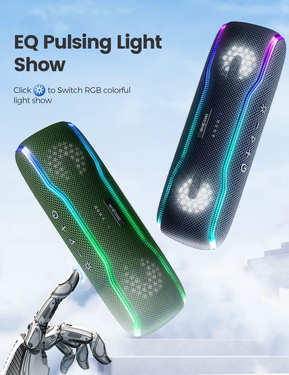 Portable Bluetooth Speaker, IPX7 Waterproof Wireless Speaker with Colorful Flashing Lights, 25W Super Bass with 24H Playtime, 100ft Bluetooth Range,Pairing for Outdoor, Home, Party,Travel