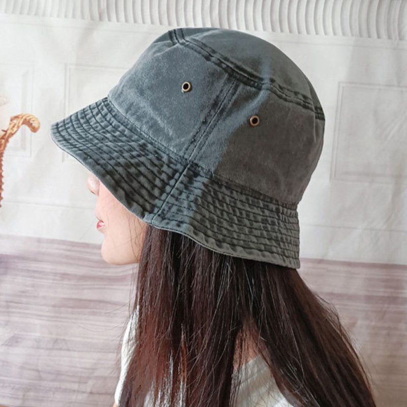 (L58-60)Bucket Hats Women Soft Denim Cotton Solid Decorate Sun Shade Korean