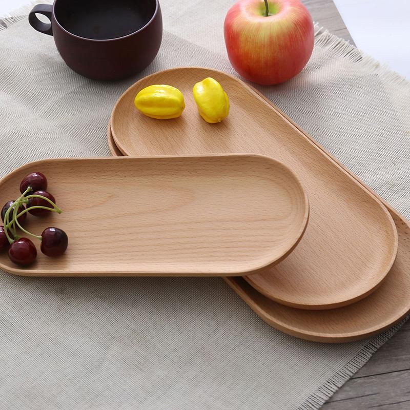 Wooden Tray Dinner Plate Storage Trays Solid Wood Oval Tray