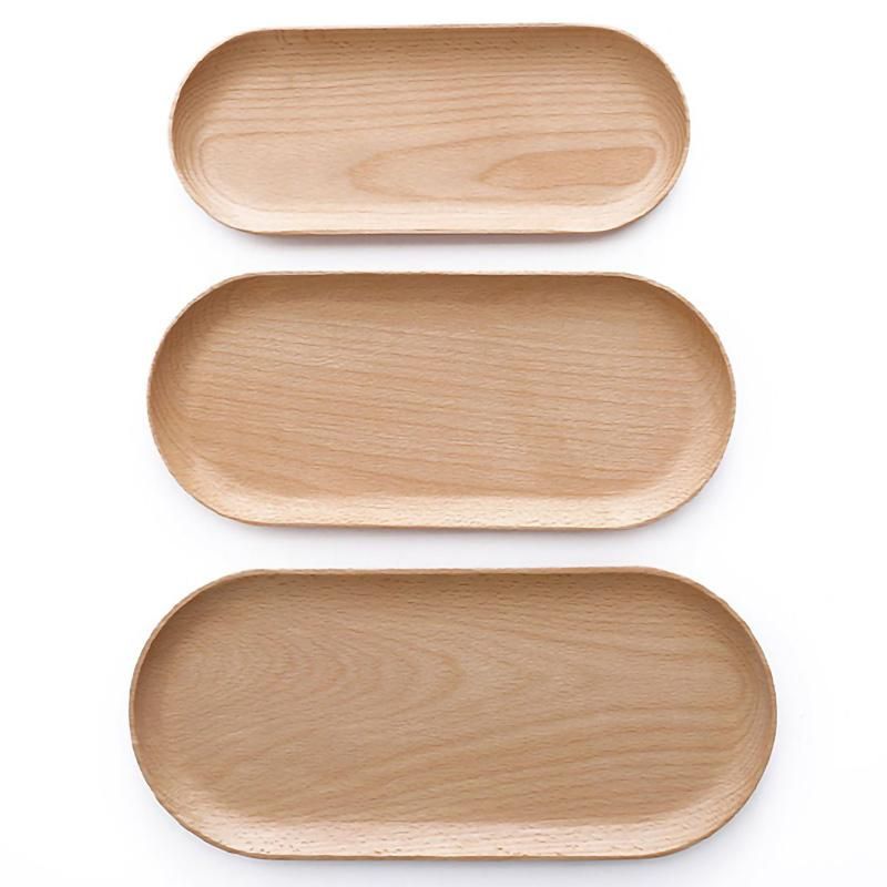 Wooden Tray Dinner Plate Storage Trays Solid Wood Oval Tray